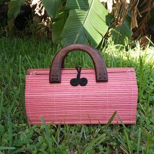 BoHo Rattan Bag in Dusty Rose w/ Chocolate details